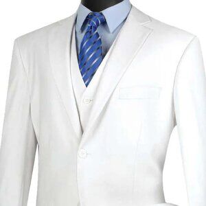 White Wedding Suit For Men - Perfect For Groom - Mens Basic 2 Button Vested Suit